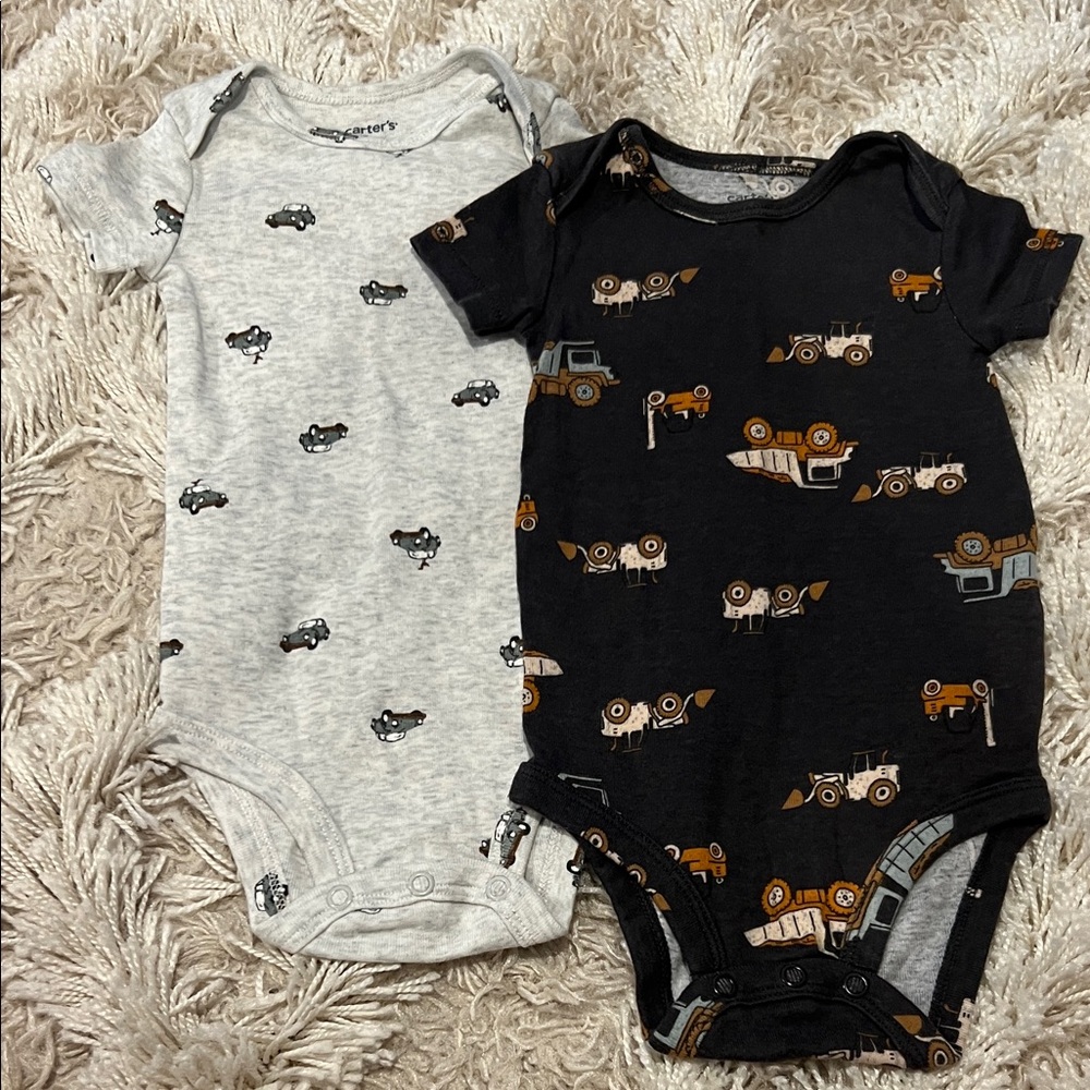 Carter's Gray & Black Baby One-Piece Bodysuit Set with Vehicle Prints